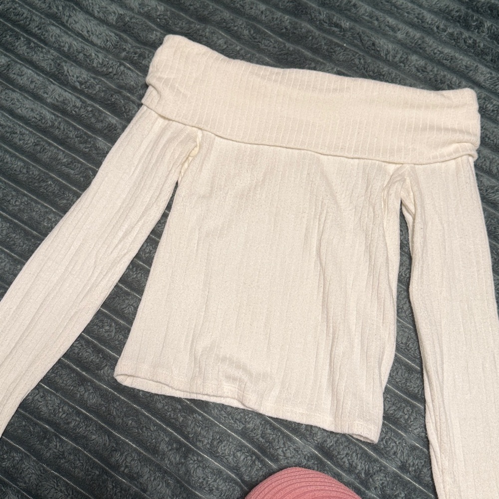 Stradivarius Cream Ribbed Knit Top